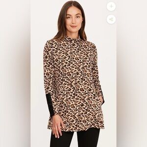 Tyler Boe Chrissy‎ Jacquard Mock Turtleneck Tunic Brushed Leopard